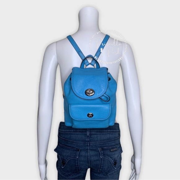 Coach Azure Blue Backpack Rusack - Pebble Leather #37581 - Picture 2 of 16